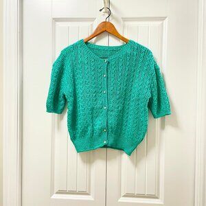Vintage Hand-Knitted Cable Knit Bubble Cardigan Aqua
